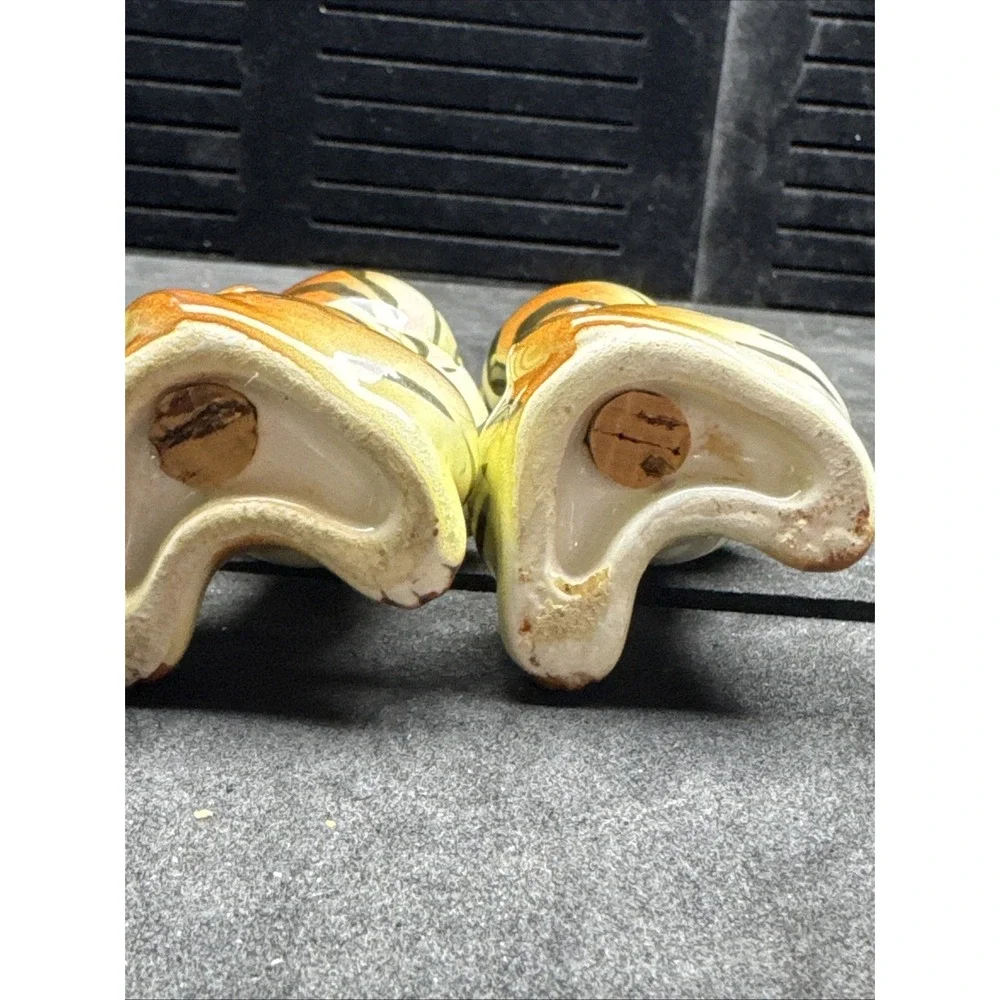 Vintage Salt and Pepper Shakers - Yellow Striped Tigers. One Has‎ A Small Chip